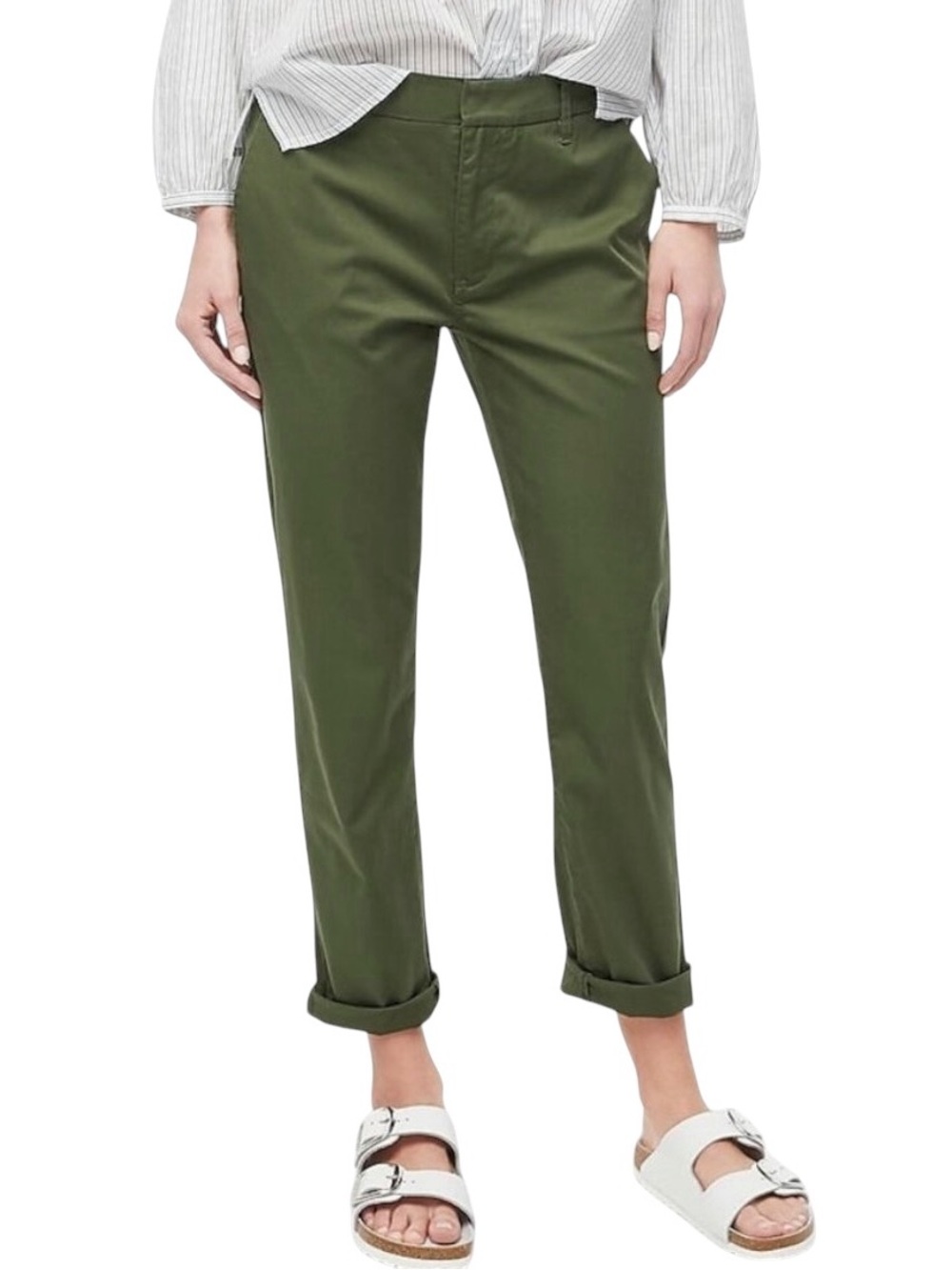 J. Crew Olive Green slim boyfriend Cropped Casual Chinos stretch cotton size 31